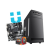 Black workstation PC tower with motherboard and AMD Ryzen 5 processor components