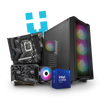 High-performance desktop PC tower, motherboard, graphics card, CPU cooler, and Intel Core processor