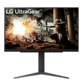 LG UltraGear gaming monitor displaying fantasy action with archer and explosion